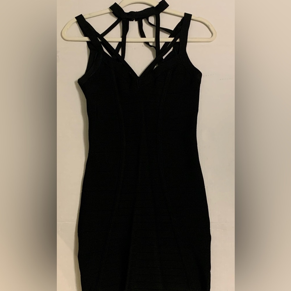 bebe Multi Strap Neck Cutout Bandage Dress